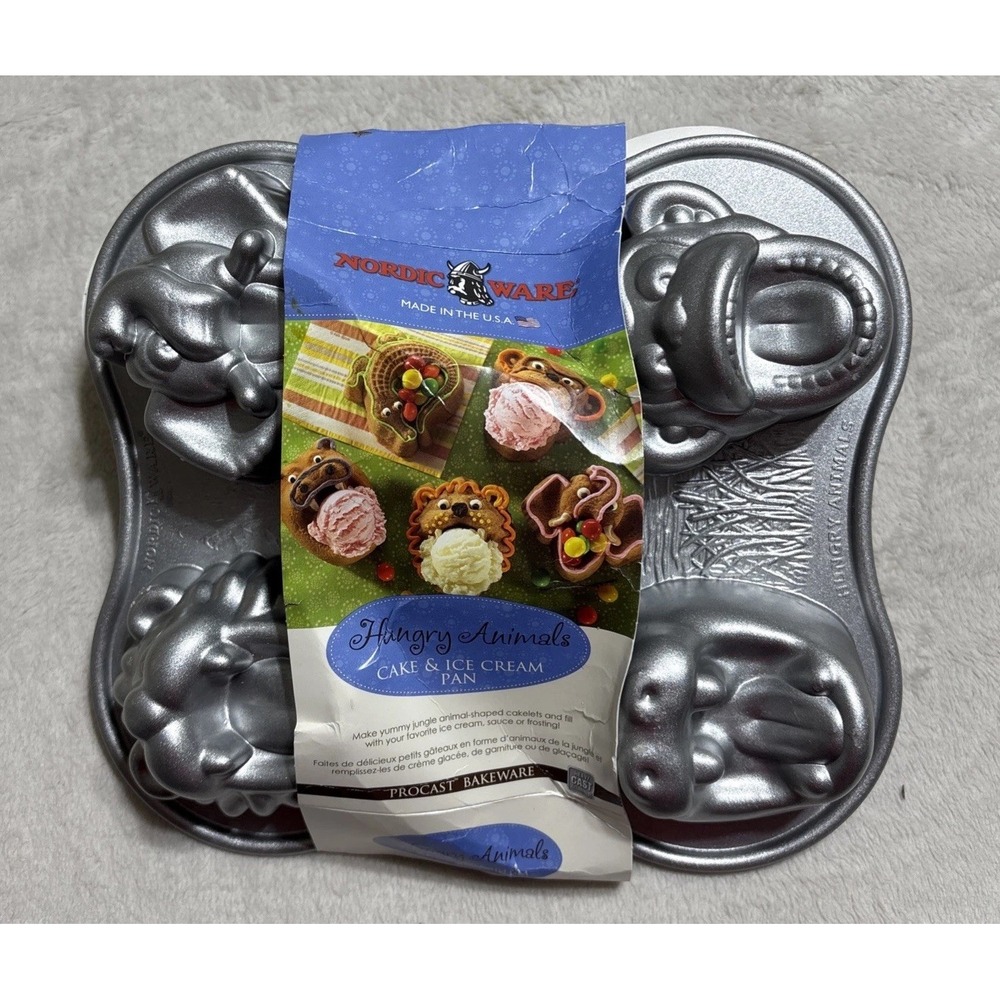 Nordic Ware Hungry Animals Cake Muffin Pan Lion Hippo Monkey Alligator Elephant